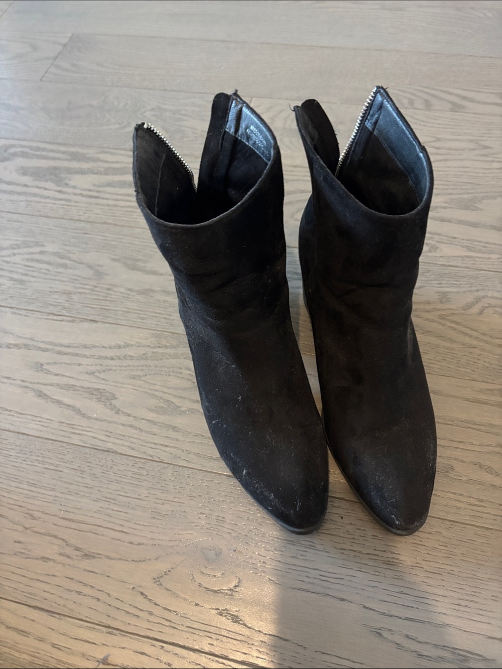 Joe Fresh Black Suede Pointed Toe Ankle Booties with Side Zip